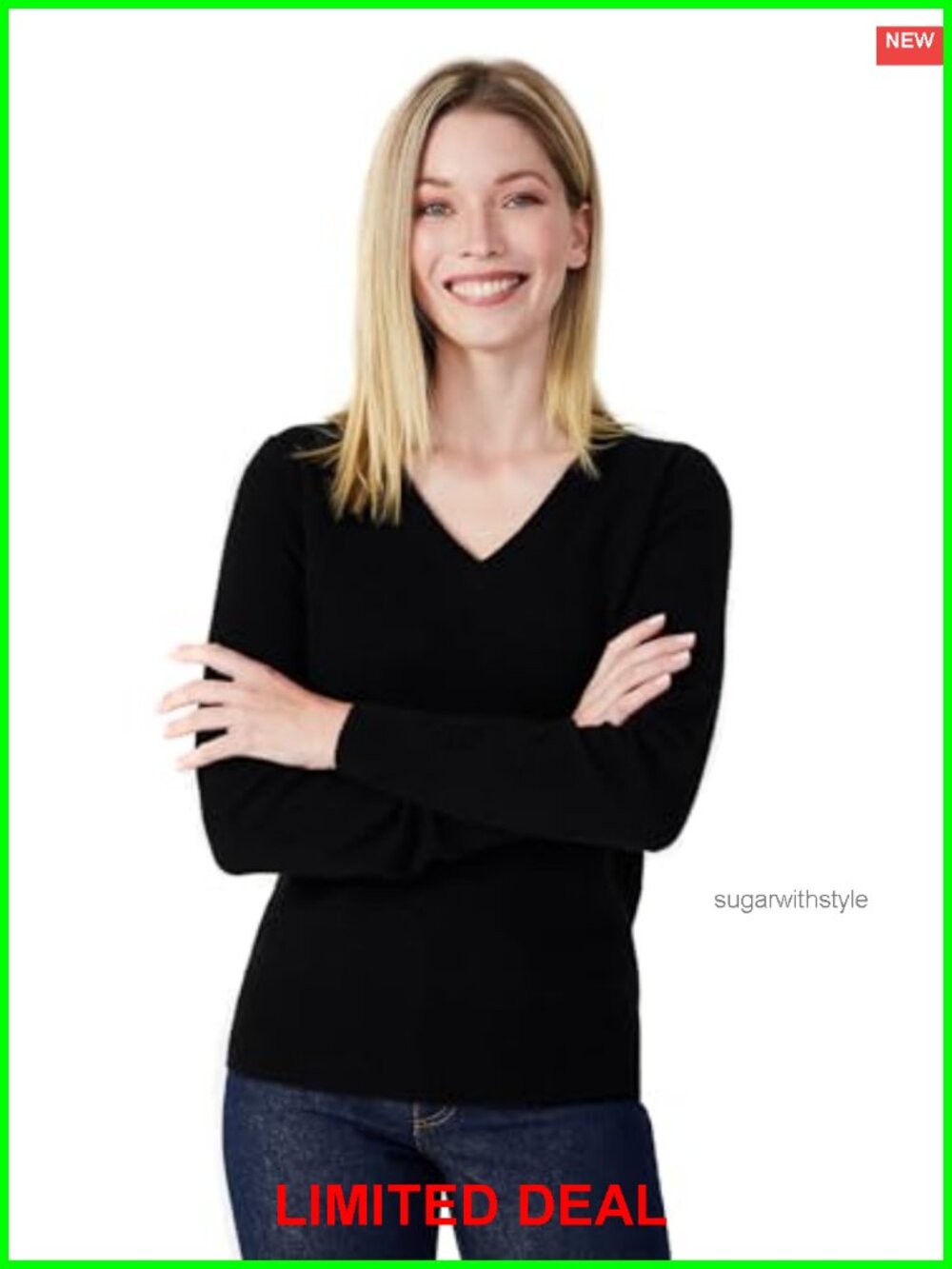 100% Pure Cashmere V-Neck Pullover Sweater